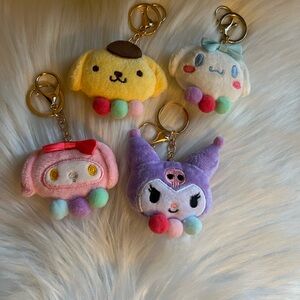 Cute Plush Character Keychains Set